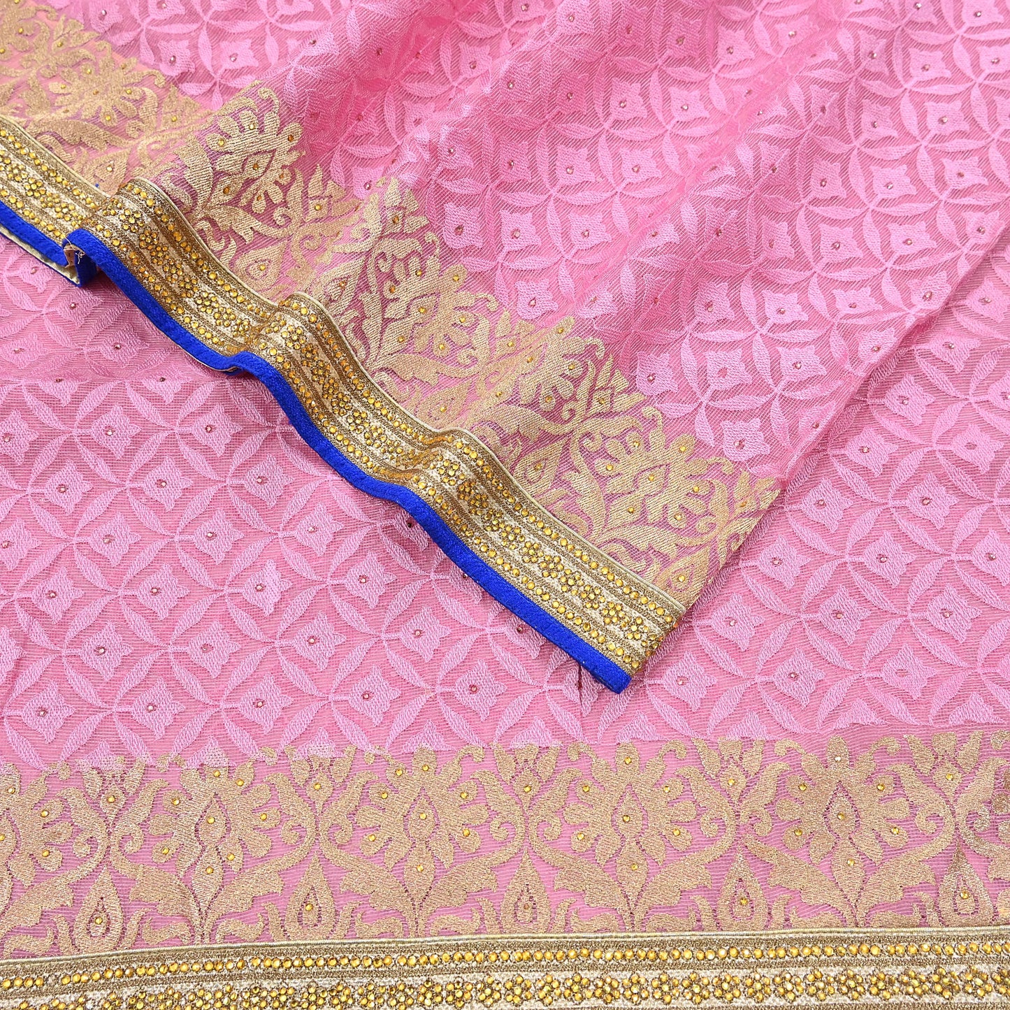 Indian Vintage Sari Pink Organza hand Embroidered Saree Craft Fabric 5Yd Sewing Ethnic Bollywood sarees Dress making