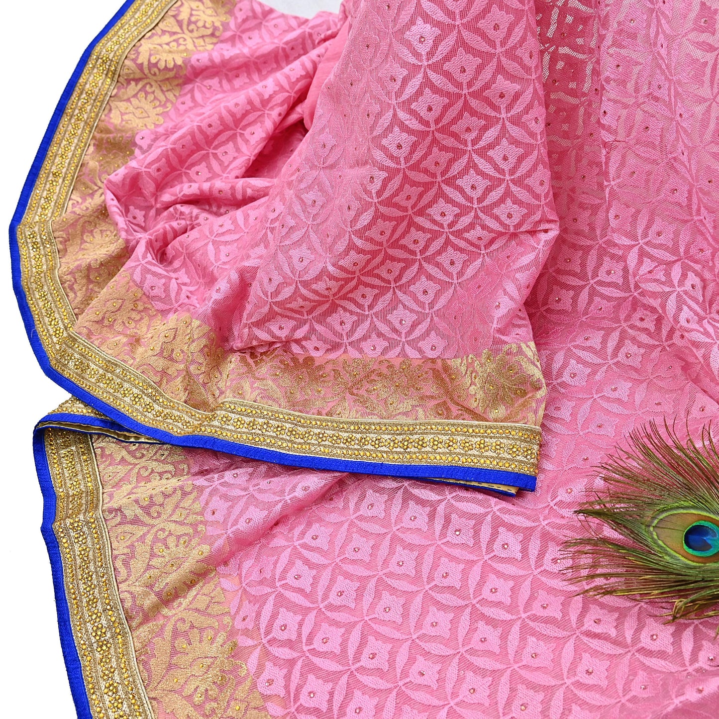 Indian Vintage Sari Pink Organza hand Embroidered Saree Craft Fabric 5Yd Sewing Ethnic Bollywood sarees Dress making