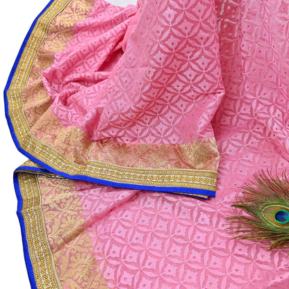 Indian Vintage Sari Pink Organza hand Embroidered Saree Craft Fabric 5Yd Sewing Ethnic Bollywood sarees Dress making