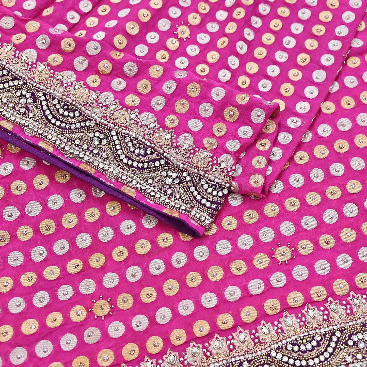 Indian Vintage Heavy Magenta Bridal Dupatta Pure Georgette Silk Hand Embroidered Zardozi, Dabka, Zari Work Party Wear Long Stole