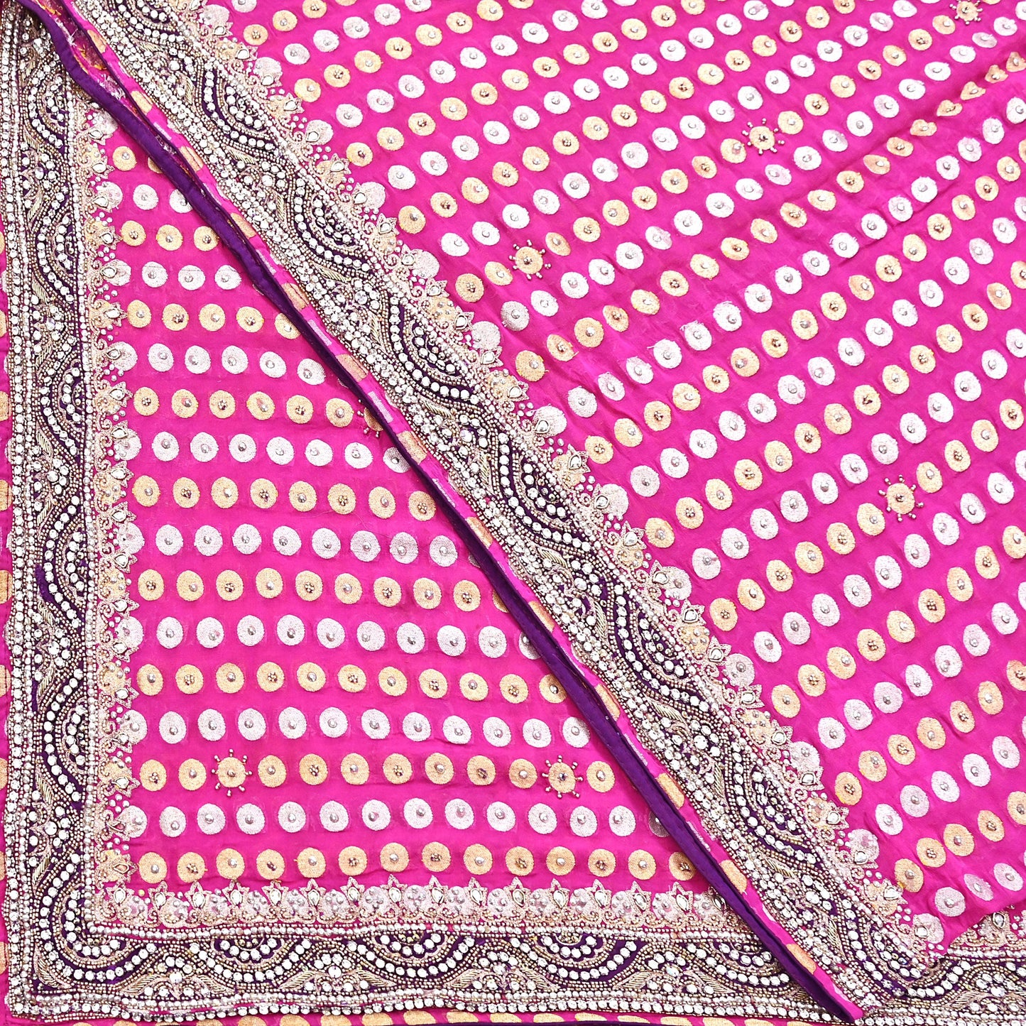 Indian Vintage Heavy Magenta Bridal Dupatta Pure Georgette Silk Hand Embroidered Zardozi, Dabka, Zari Work Party Wear Long Stole
