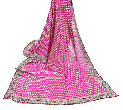 Indian Vintage Heavy Magenta Bridal Dupatta Pure Georgette Silk Hand Embroidered Zardozi, Dabka, Zari Work Party Wear Long Stole