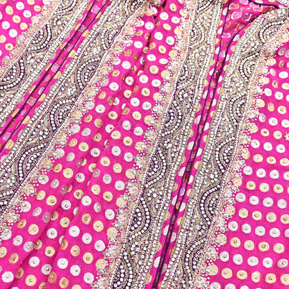 Indian Vintage Heavy Magenta Bridal Dupatta Pure Georgette Silk Hand Embroidered Zardozi, Dabka, Zari Work Party Wear Long Stole