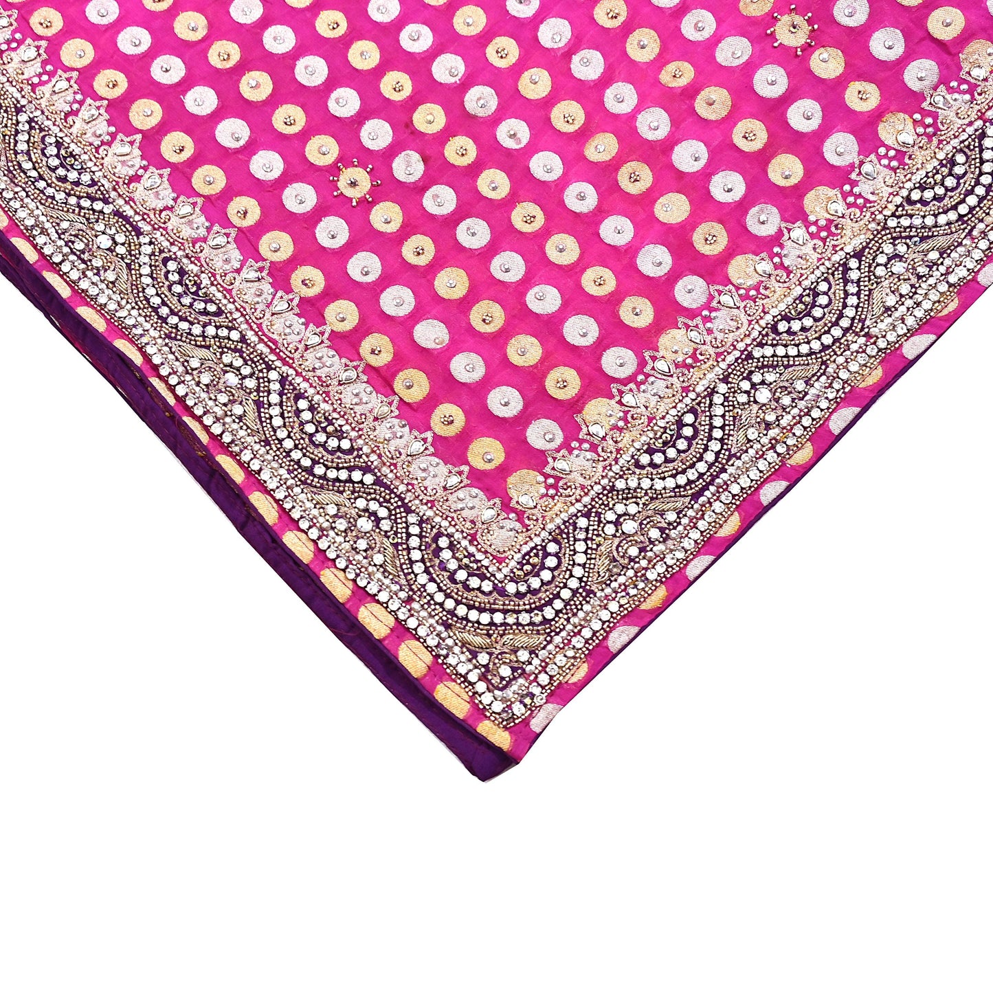 Indian Vintage Heavy Magenta Bridal Dupatta Pure Georgette Silk Hand Embroidered Zardozi, Dabka, Zari Work Party Wear Long Stole