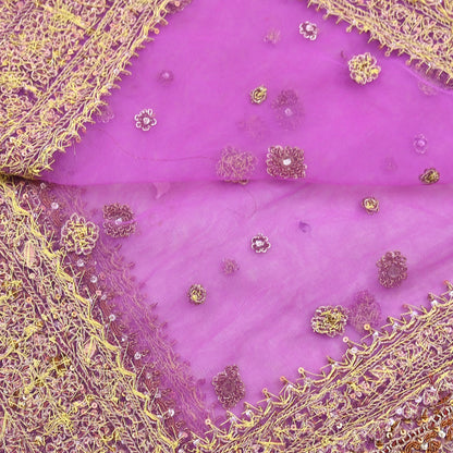 Indian Vintage wedding Hand Embroidered Purple Net Dupatta Zardozi Stole Veil Hijab Bridal