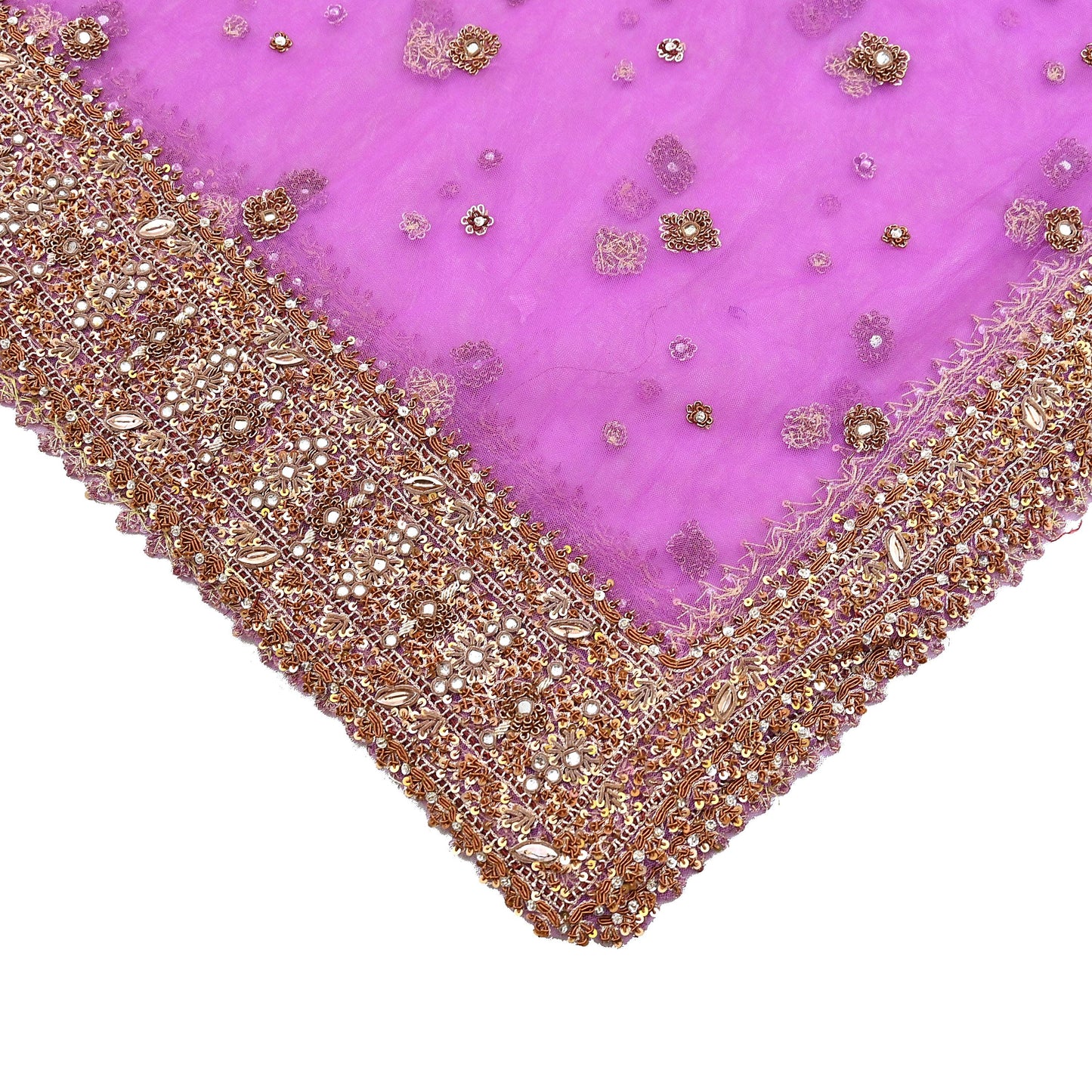 Indian Vintage wedding Hand Embroidered Purple Net Dupatta Zardozi Stole Veil Hijab Bridal