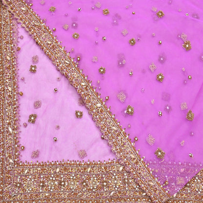 Indian Vintage wedding Hand Embroidered Purple Net Dupatta Zardozi Stole Veil Hijab Bridal