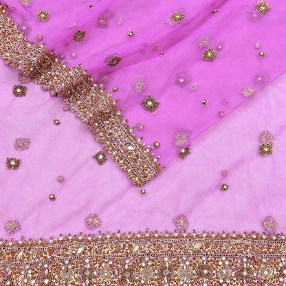 Indian Vintage wedding Hand Embroidered Purple Net Dupatta Zardozi Stole Veil Hijab Bridal