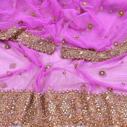 Indian Vintage wedding Hand Embroidered Purple Net Dupatta Zardozi Stole Veil Hijab Bridal