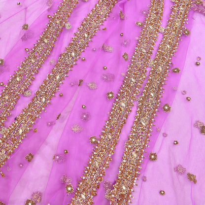 Indian Vintage wedding Hand Embroidered Purple Net Dupatta Zardozi Stole Veil Hijab Bridal