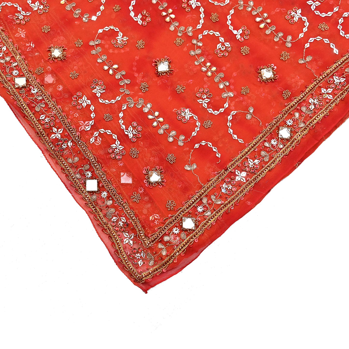 Indian Vintage Heavy orange Dupatta Pure Georgette Silk Long Stole Hand Embroidered Gota Patti Scarves Zardozi