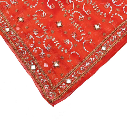 Indian Vintage Heavy orange Dupatta Pure Georgette Silk Long Stole Hand Embroidered Gota Patti Scarves Zardozi