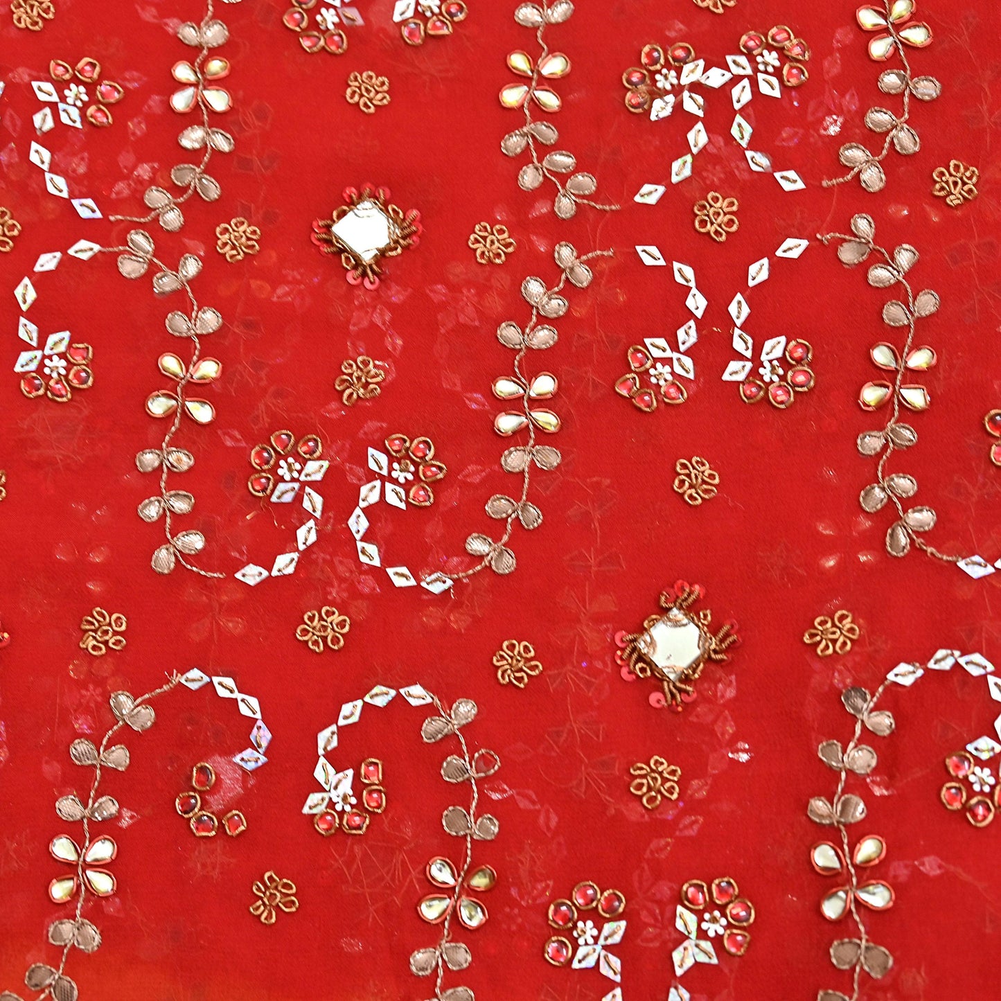 Indian Vintage Heavy orange Dupatta Pure Georgette Silk Long Stole Hand Embroidered Gota Patti Scarves Zardozi
