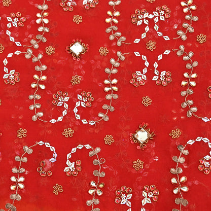 Indian Vintage Heavy orange Dupatta Pure Georgette Silk Long Stole Hand Embroidered Gota Patti Scarves Zardozi