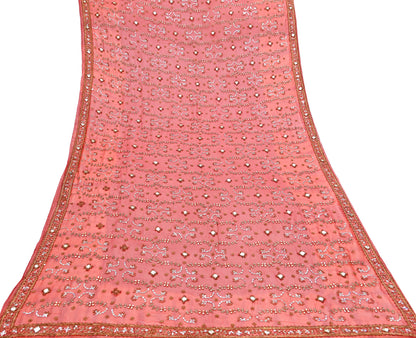 Indian Vintage Heavy orange Dupatta Pure Georgette Silk Long Stole Hand Embroidered Gota Patti Scarves Zardozi