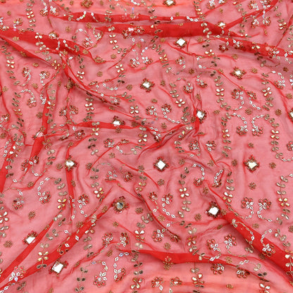 Indian Vintage Heavy orange Dupatta Pure Georgette Silk Long Stole Hand Embroidered Gota Patti Scarves Zardozi
