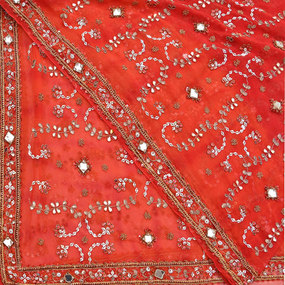 Indian Vintage Heavy orange Dupatta Pure Georgette Silk Long Stole Hand Embroidered Gota Patti Scarves Zardozi