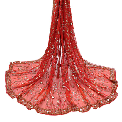 Indian Vintage Heavy orange Dupatta Pure Georgette Silk Long Stole Hand Embroidered Gota Patti Scarves Zardozi