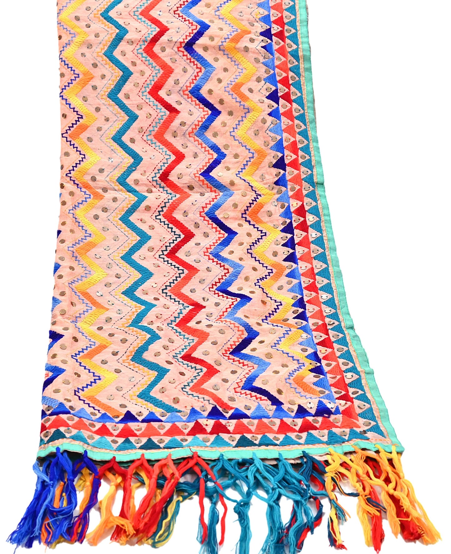 Indian Vintage Dupatta Peach Long Stole Chanderi Hand Embroidered Bagh Phulkari Stole Scarves Party wear Veil Hijab Wrap Scarf