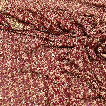 Indian Vintage Red Dupatta Pure Georgette silk Long Stole Hand Embroidered Scarves Stole Veil Wrap Sequins