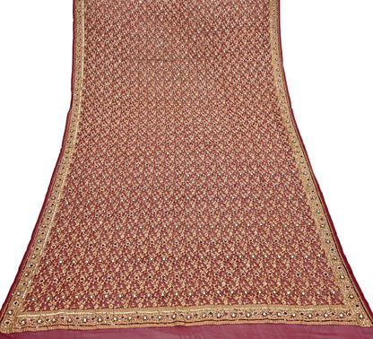 Indian Vintage Red Dupatta Pure Georgette silk Long Stole Hand Embroidered Scarves Stole Veil Wrap Sequins