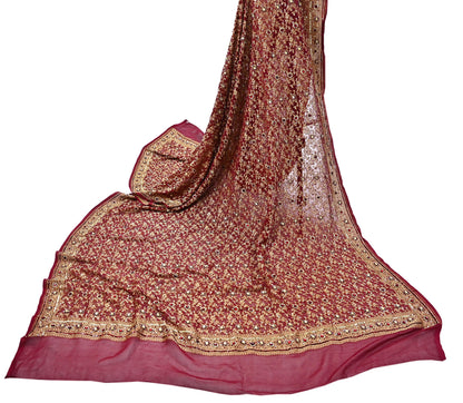 Indian Vintage Red Dupatta Pure Georgette silk Long Stole Hand Embroidered Scarves Stole Veil Wrap Sequins