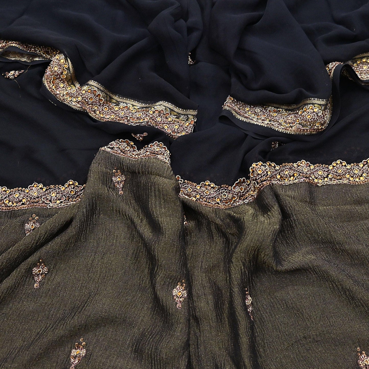 Indian Vintage Black Dupatta Pure Georgette silk Long Stole Hand Embroidered Scarves Stole Veil Wrap Sequins