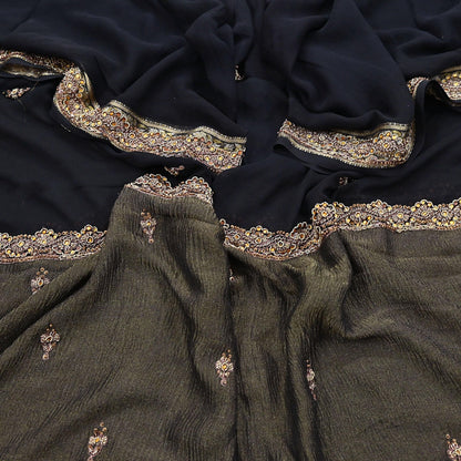 Indian Vintage Black Dupatta Pure Georgette silk Long Stole Hand Embroidered Scarves Stole Veil Wrap Sequins