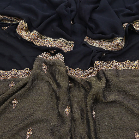 Indian Vintage Black Dupatta Pure Georgette silk Long Stole Hand Embroidered Scarves Stole Veil Wrap Sequins