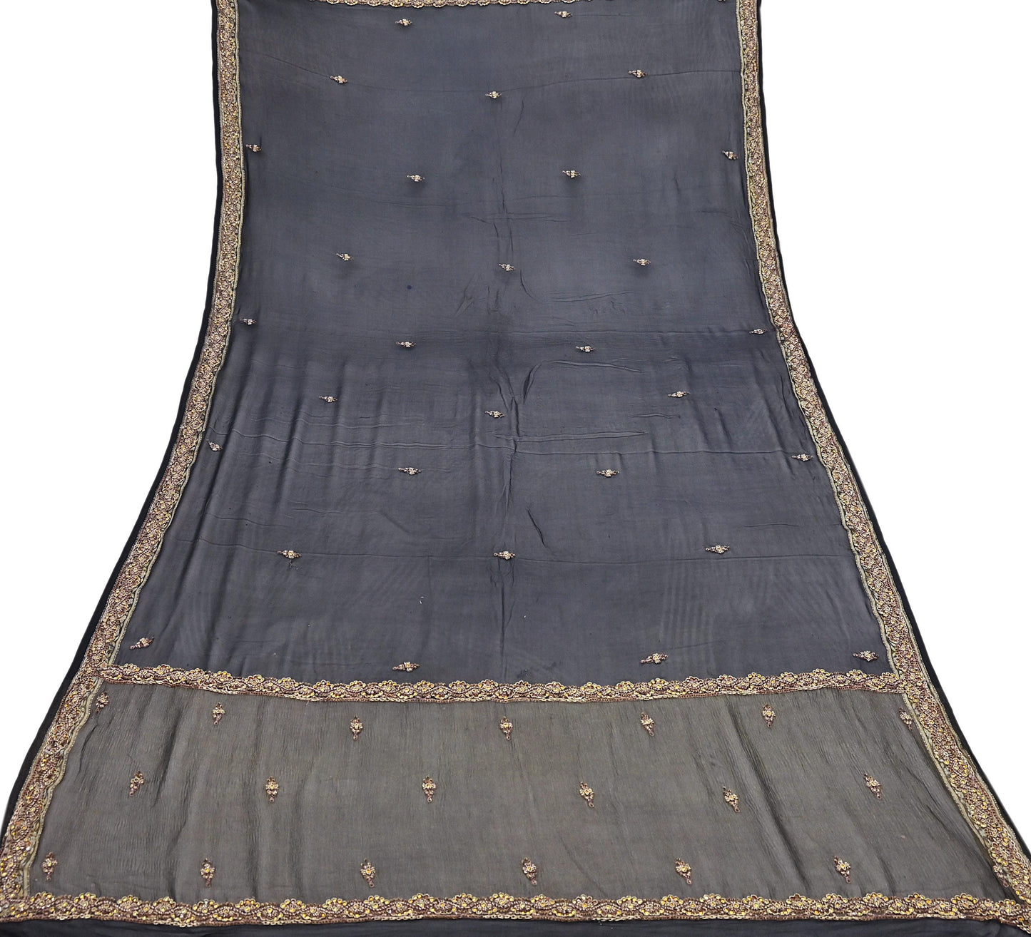Indian Vintage Black Dupatta Pure Georgette silk Long Stole Hand Embroidered Scarves Stole Veil Wrap Sequins