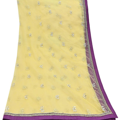 Indian Vintage Heavy Yellow Dupatta Net Mesh Long Stole Hand Embroidered Scarves Golden Zardozi Zari Sequins Hijab Veil wrap Boho
