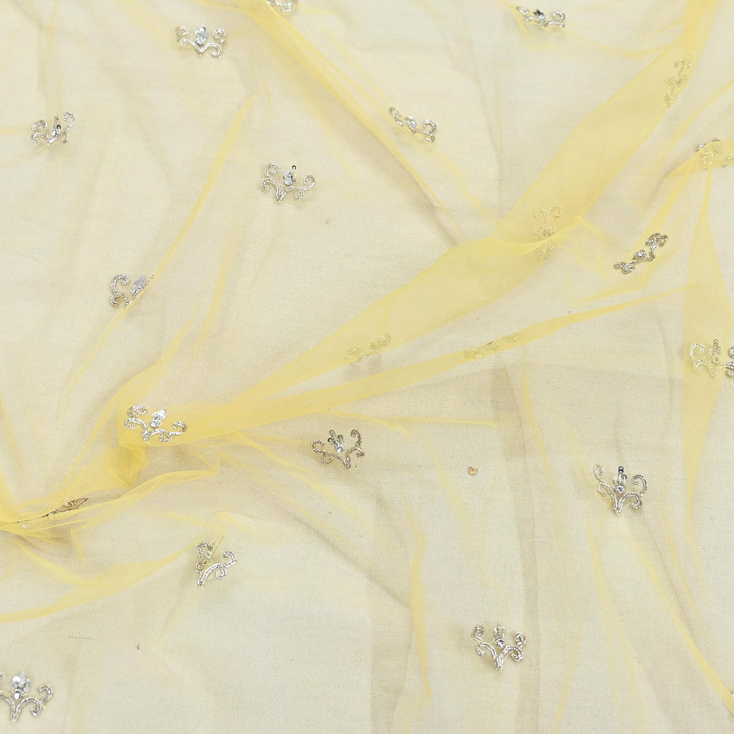 Indian Vintage Heavy Yellow Dupatta Net Mesh Long Stole Hand Embroidered Scarves Golden Zardozi Zari Sequins Hijab Veil wrap Boho