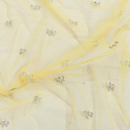 Indian Vintage Heavy Yellow Dupatta Net Mesh Long Stole Hand Embroidered Scarves Golden Zardozi Zari Sequins Hijab Veil wrap Boho