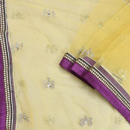 Indian Vintage Heavy Yellow Dupatta Net Mesh Long Stole Hand Embroidered Scarves Golden Zardozi Zari Sequins Hijab Veil wrap Boho