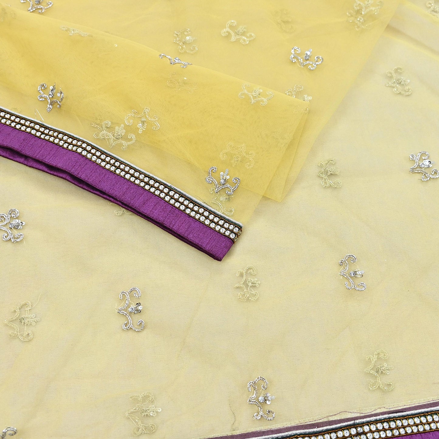 Indian Vintage Heavy Yellow Dupatta Net Mesh Long Stole Hand Embroidered Scarves Golden Zardozi Zari Sequins Hijab Veil wrap Boho