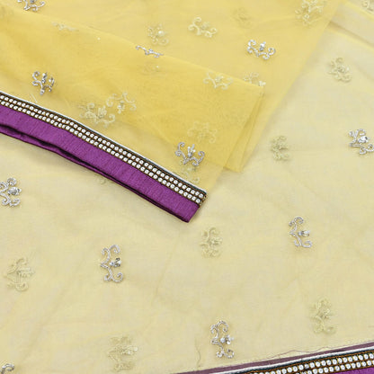 Indian Vintage Heavy Yellow Dupatta Net Mesh Long Stole Hand Embroidered Scarves Golden Zardozi Zari Sequins Hijab Veil wrap Boho