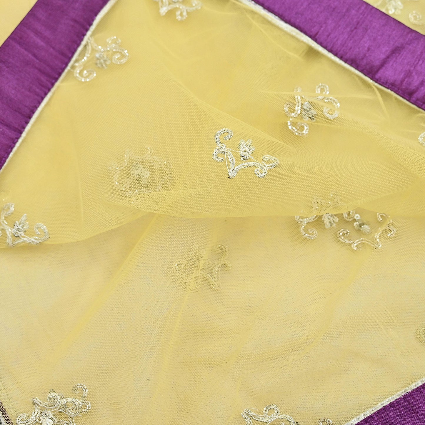 Indian Vintage Heavy Yellow Dupatta Net Mesh Long Stole Hand Embroidered Scarves Golden Zardozi Zari Sequins Hijab Veil wrap Boho