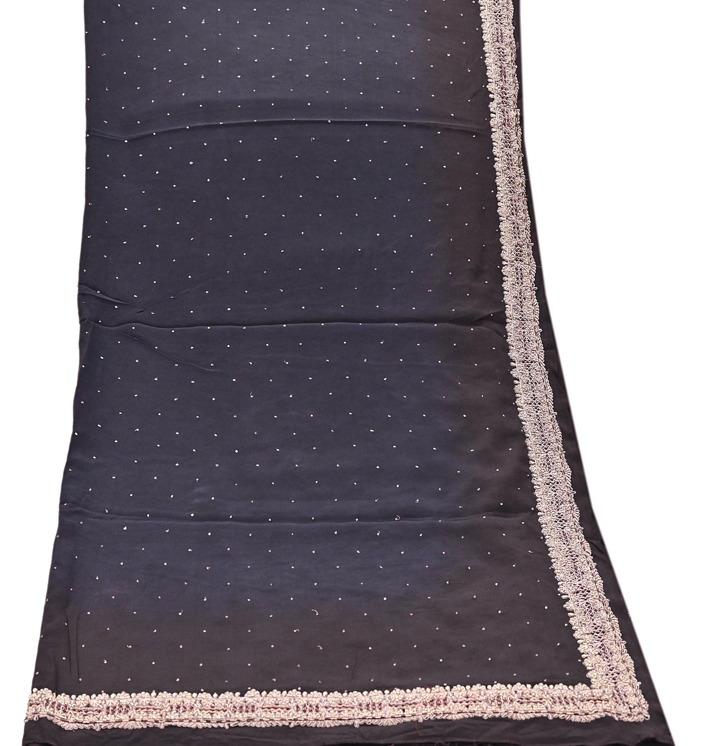 Indian Vintage Black Dupatta Long Stole Pure Crepe Silk Hand Embroidered Scarves Veil Scarf Wrap Hippie Boho Zardozi/ Dabka
