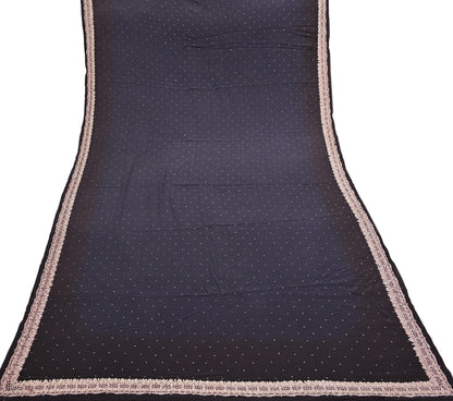 Indian Vintage Black Dupatta Long Stole Pure Crepe Silk Hand Embroidered Scarves Veil Scarf Wrap Hippie Boho Zardozi/ Dabka