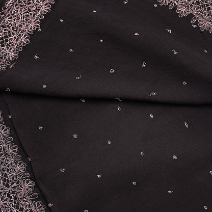 Indian Vintage Black Dupatta Long Stole Pure Crepe Silk Hand Embroidered Scarves Veil Scarf Wrap Hippie Boho Zardozi/ Dabka