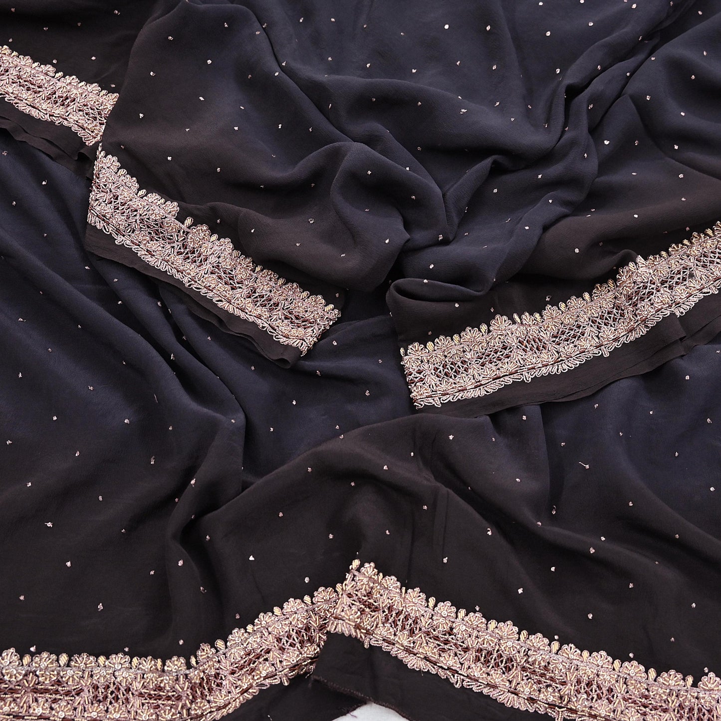 Indian Vintage Black Dupatta Long Stole Pure Crepe Silk Hand Embroidered Scarves Veil Scarf Wrap Hippie Boho Zardozi/ Dabka