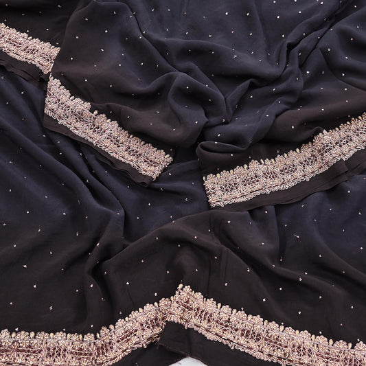 Indian Vintage Black Dupatta Long Stole Pure Crepe Silk Hand Embroidered Scarves Veil Scarf Wrap Hippie Boho Zardozi/ Dabka