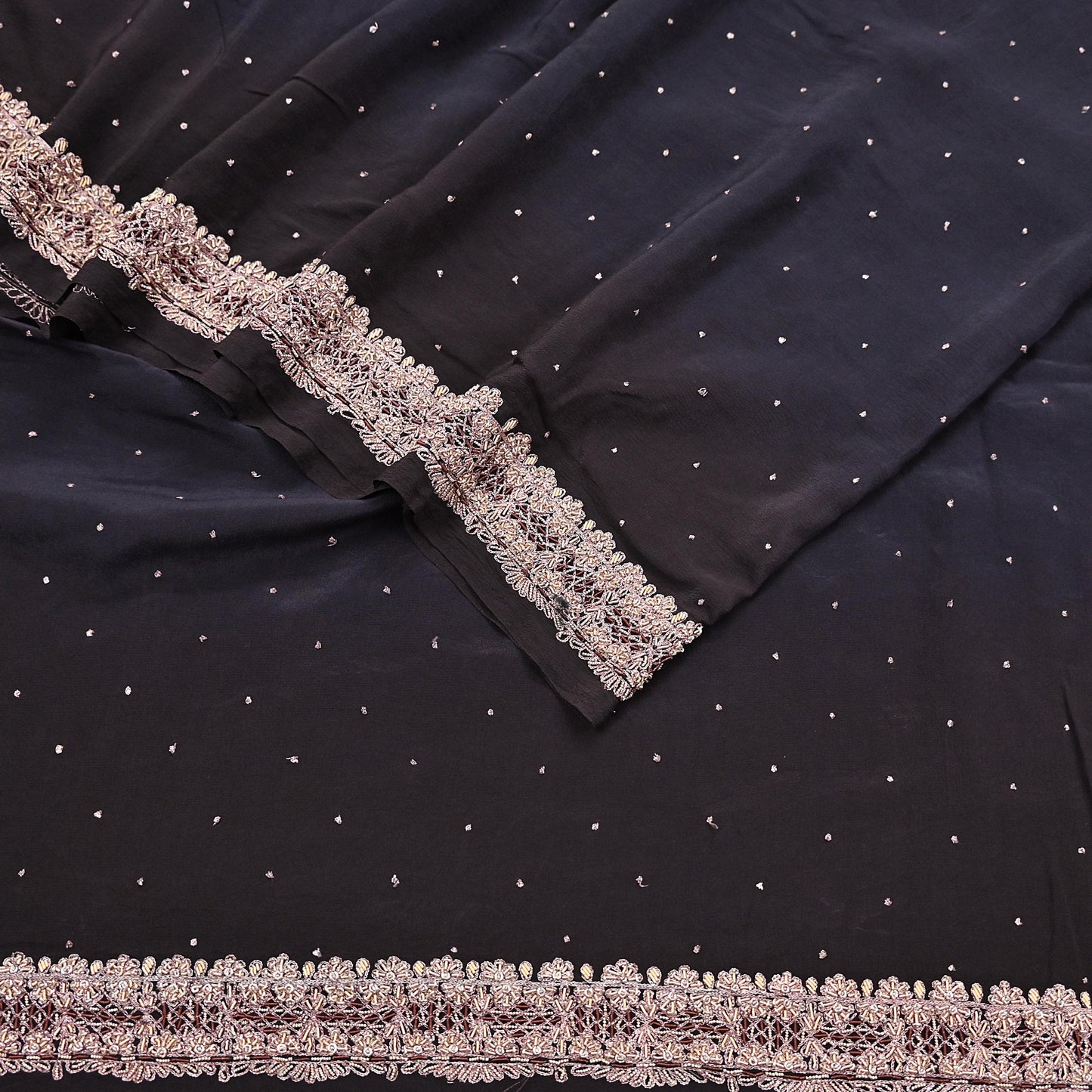 Indian Vintage Black Dupatta Long Stole Pure Crepe Silk Hand Embroidered Scarves Veil Scarf Wrap Hippie Boho Zardozi/ Dabka