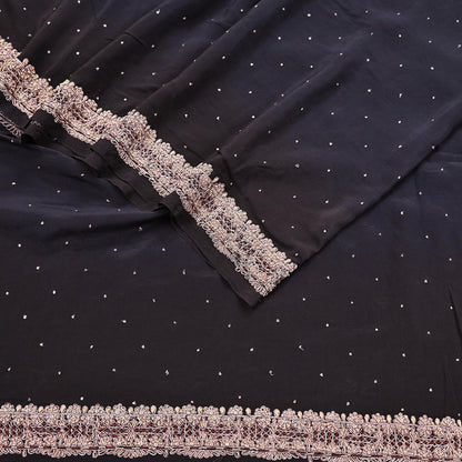 Indian Vintage Black Dupatta Long Stole Pure Crepe Silk Hand Embroidered Scarves Veil Scarf Wrap Hippie Boho Zardozi/ Dabka