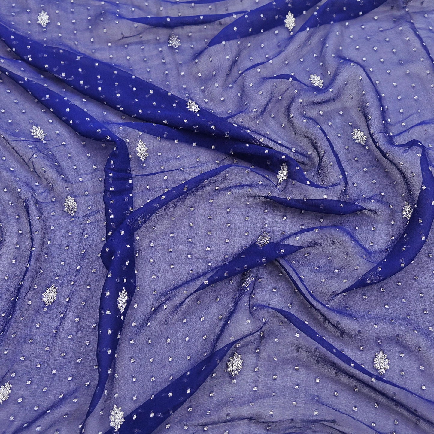 Indian Vintage Blue Dupatta Long Stole Pure Georgette Silk Hand Woven Scarves Veil Scarf Wrap Hippie Boho Soft