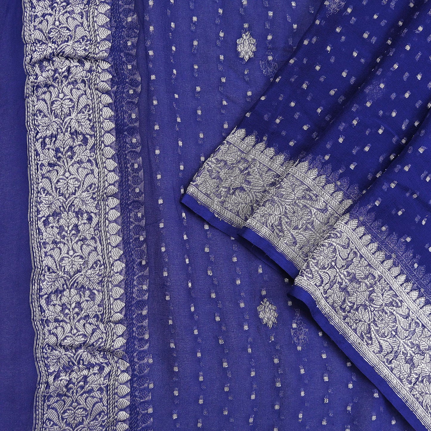 Indian Vintage Blue Dupatta Long Stole Pure Georgette Silk Hand Woven Scarves Veil Scarf Wrap Hippie Boho Soft
