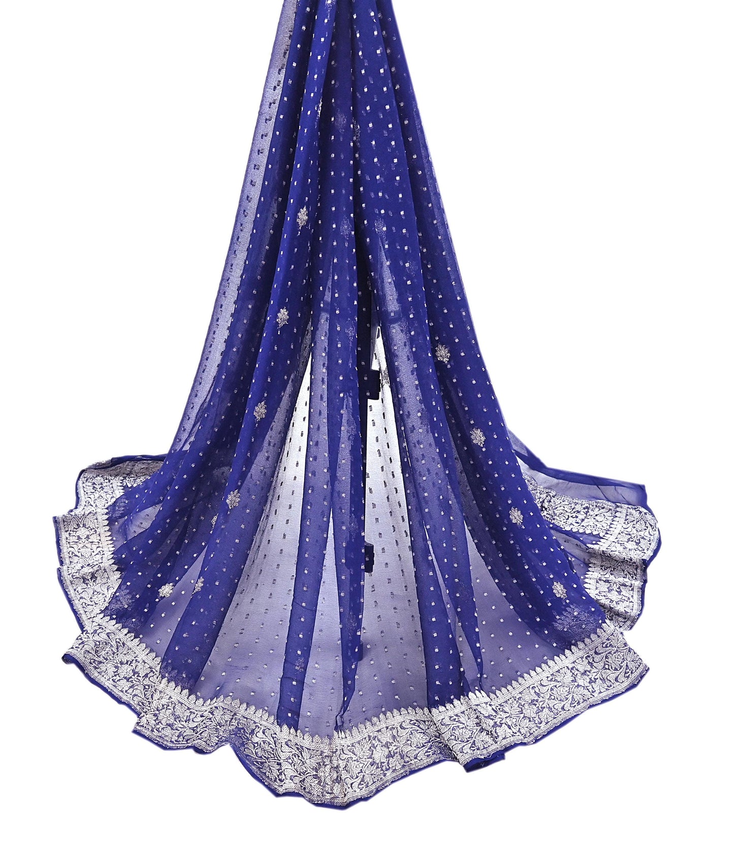 Indian Vintage Blue Dupatta Long Stole Pure Georgette Silk Hand Woven Scarves Veil Scarf Wrap Hippie Boho Soft