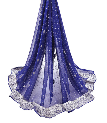 Indian Vintage Blue Dupatta Long Stole Pure Georgette Silk Hand Woven Scarves Veil Scarf Wrap Hippie Boho Soft