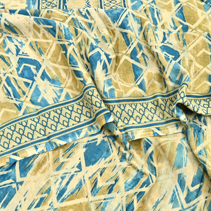 Indian Vintage Sari Green & Ivory Printed Pure Cotton Sarees 5Yd Craft Fabric Soft Sewing Sarong Wrap Boho Upcycle quilting Dress making