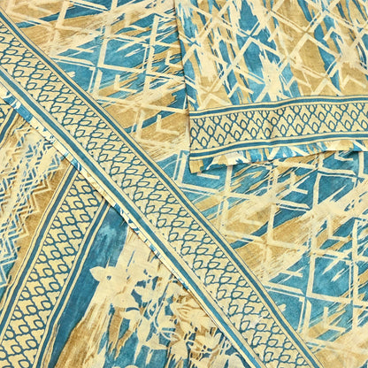 Indian Vintage Sari Green & Ivory Printed Pure Cotton Sarees 5Yd Craft Fabric Soft Sewing Sarong Wrap Boho Upcycle quilting Dress making